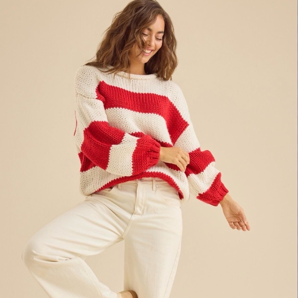 Altar'd State Bold Red and White Sweater - Picture 4 of 9